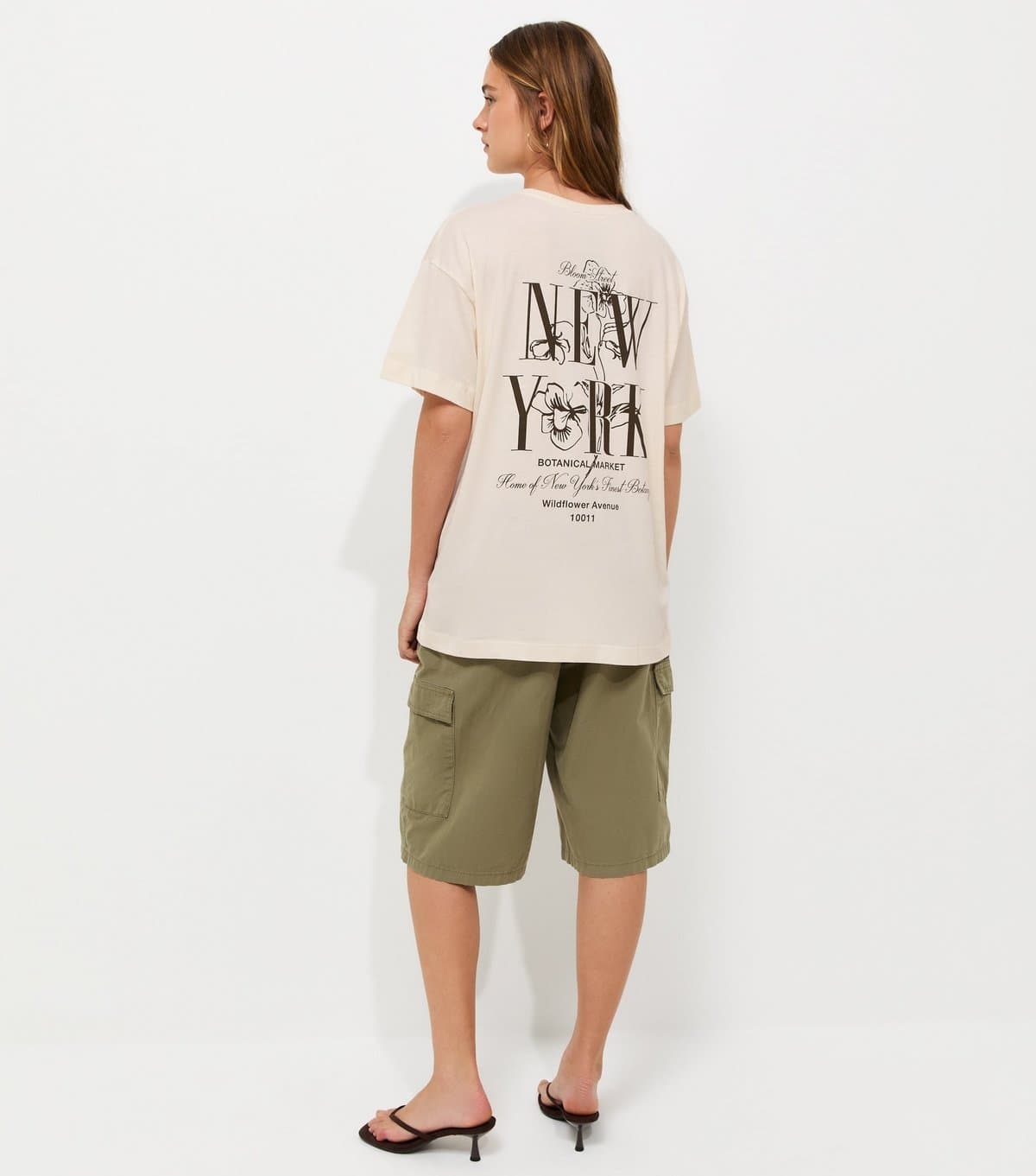New Look Women's Off White Cotton New York Logo Oversized T-Shirt New Look