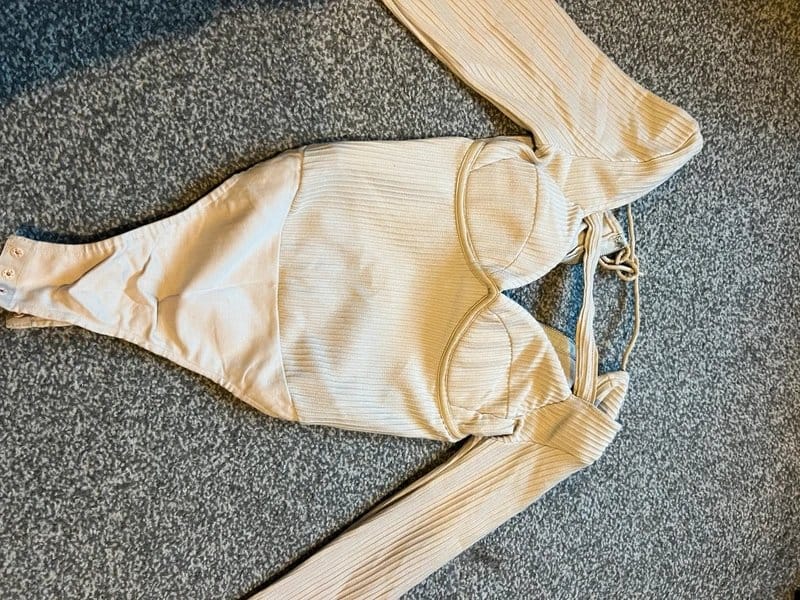 Manière De Voir Maniere de vior beige ribbed plunge bodysuit size 6 - 1