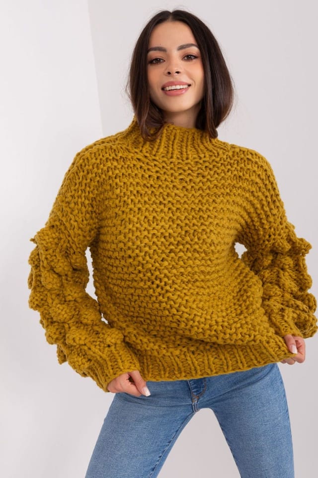 Love Lace Love Lace Women's Soft Polyester Puff Sleeve Round Neck Sweater Style 186593 in Mustard - 2