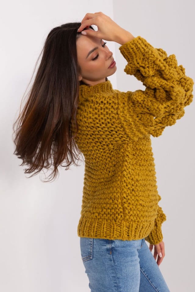 Love Lace Love Lace Women's Soft Polyester Puff Sleeve Round Neck Sweater Style 186593 in Mustard - 3