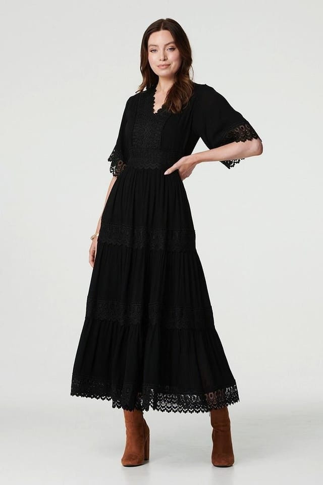 Izabel London Izabel London Women's Short Sleeve Crochet Maxi Dress in Black - 3