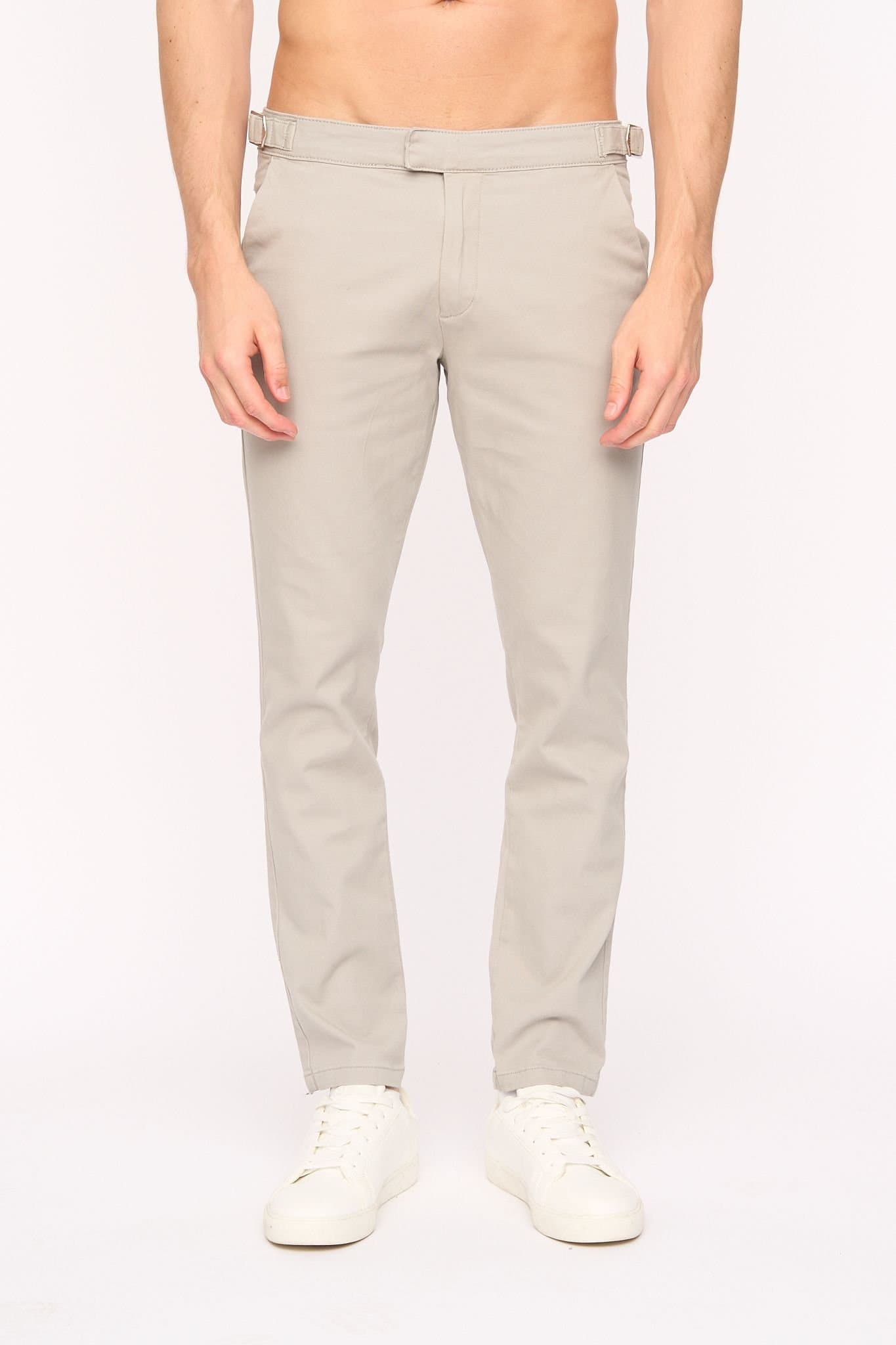 Duck&Cover Duck&Cover Men's Everett Slim-Fit Stretch Chinos with Adjustable Waist Cinch in Light Grey