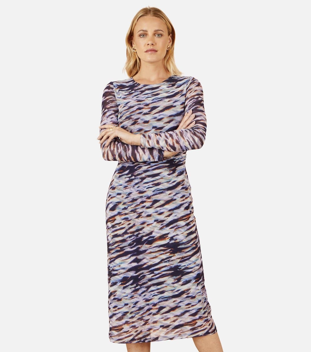Yumi Women's Mulitcoloured Marble Print Midi Dress Yumi New Look