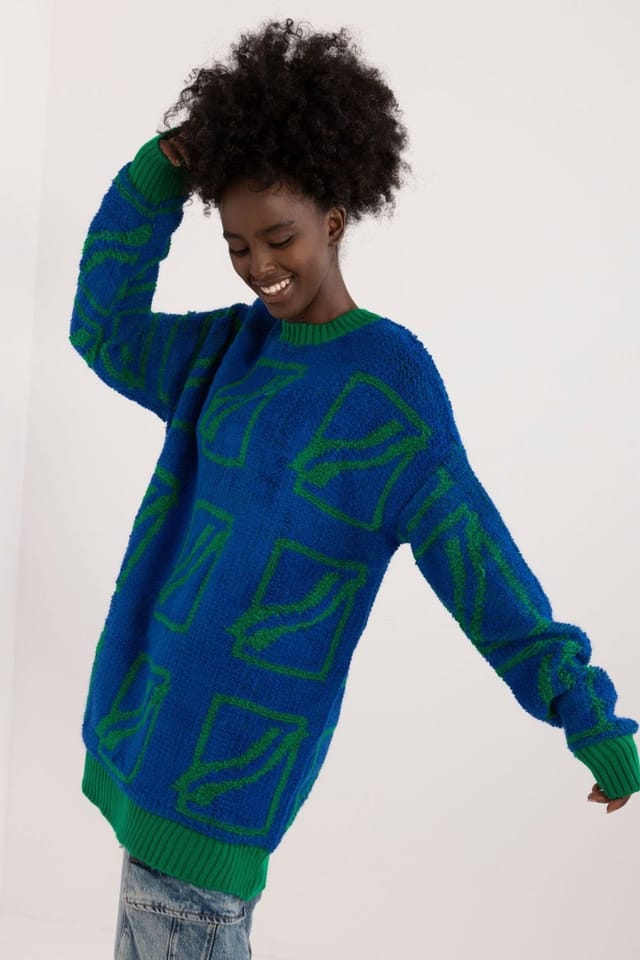 Love Lace Love Lace Women's Extended Fit Acrylic Wool Sweater with Print in Blue - 2