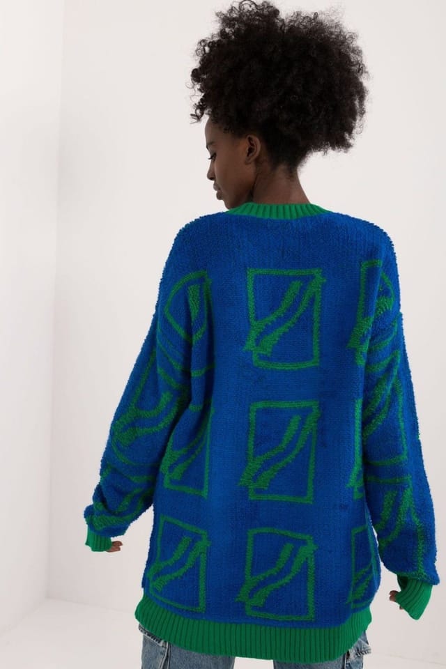 Love Lace Love Lace Women's Extended Fit Acrylic Wool Sweater with Print in Blue - 3