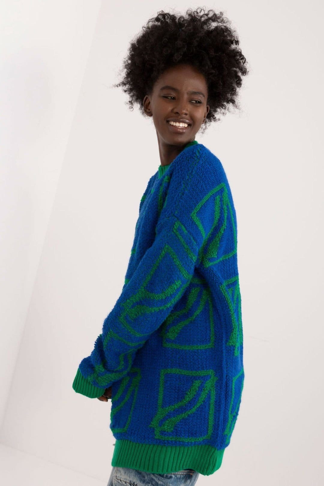 Love Lace Love Lace Women's Extended Fit Acrylic Wool Sweater with Print in Blue - 4