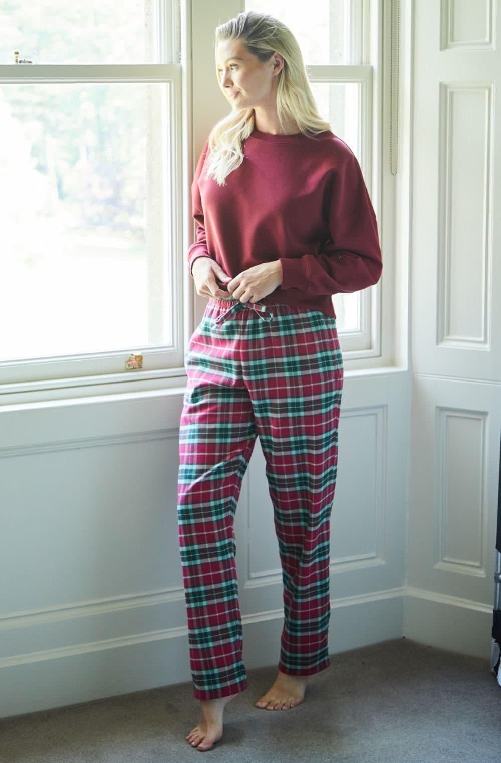 British Boxers British Boxers Women's "Gaia" Tartan Brushed Cotton Pyjama Trousers in Burgundy