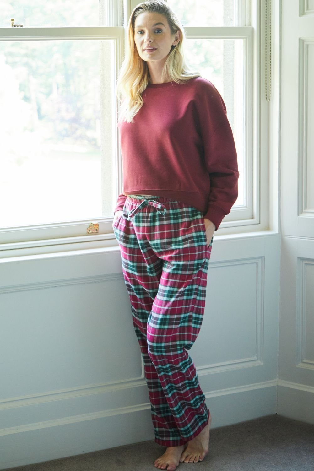 British Boxers British Boxers Women's "Gaia" Tartan Brushed Cotton Pyjama Trousers in Burgundy - 2