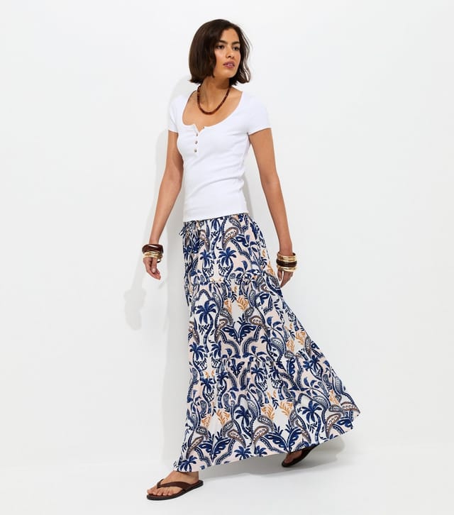 New Look Women's Blue Crepe Palm Tiered Midi Skirt New Look - 3