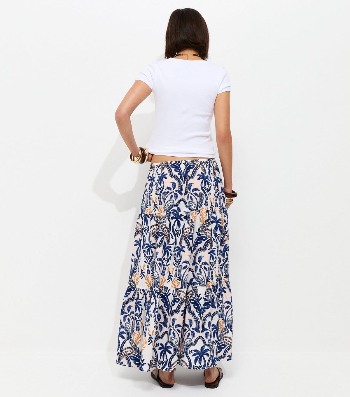 New Look Women's Blue Crepe Palm Tiered Midi Skirt New Look - 4