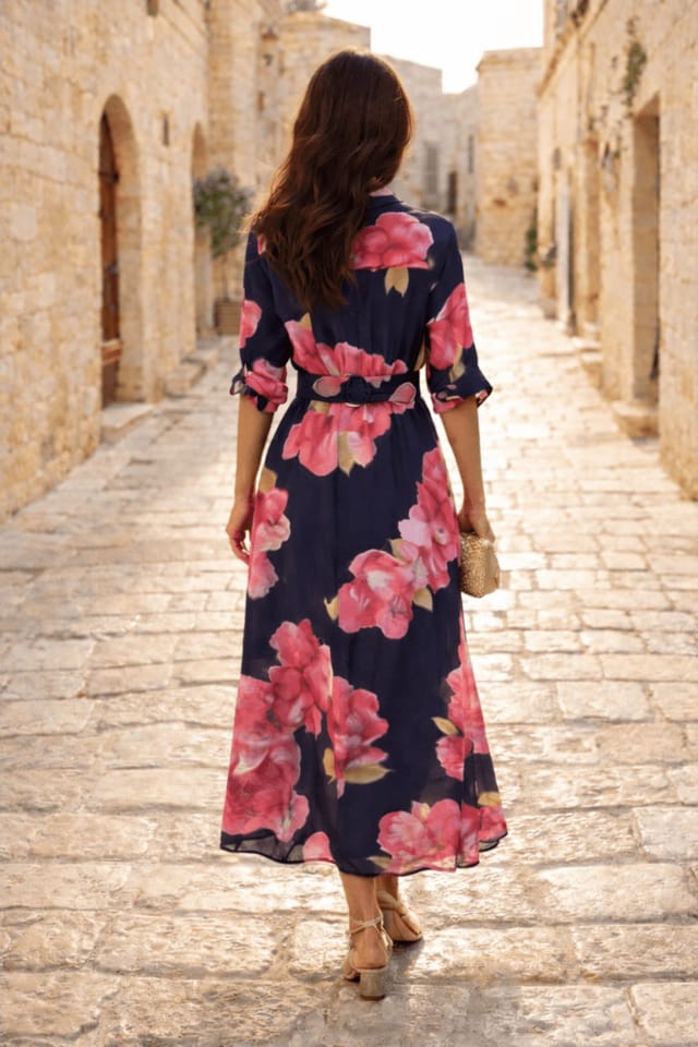 Style Cheat Style Cheat Women's Daphne Belted Midi Shirt Navy Floral Dress - 2