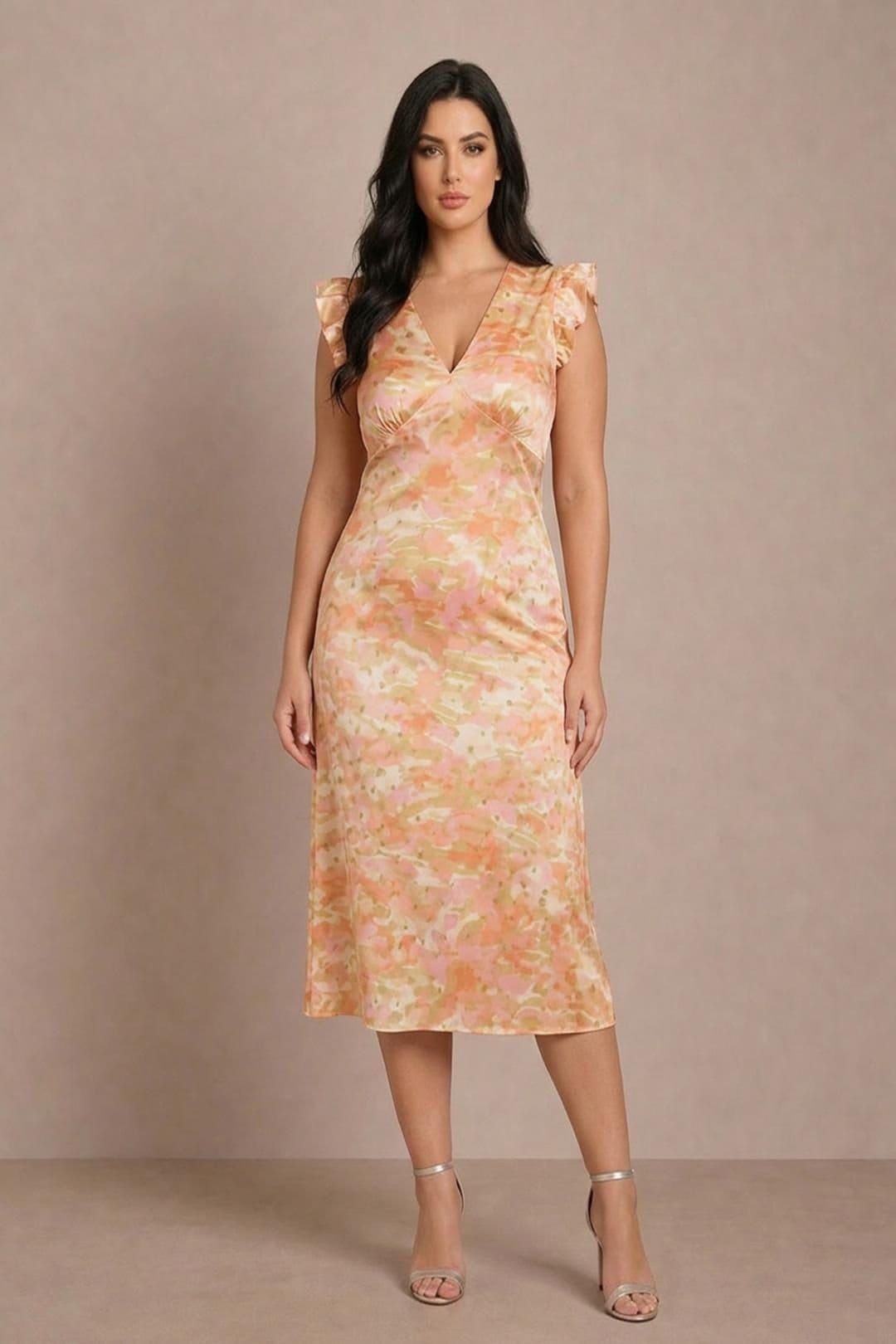 Chi Chi London Plus Size V Neck Abstract Foil Spot Print Midi