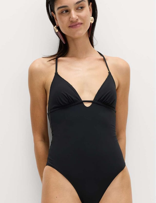 Marks & Spencer M&S Bead Detail Padded Halterneck Swimsuit Black - 3