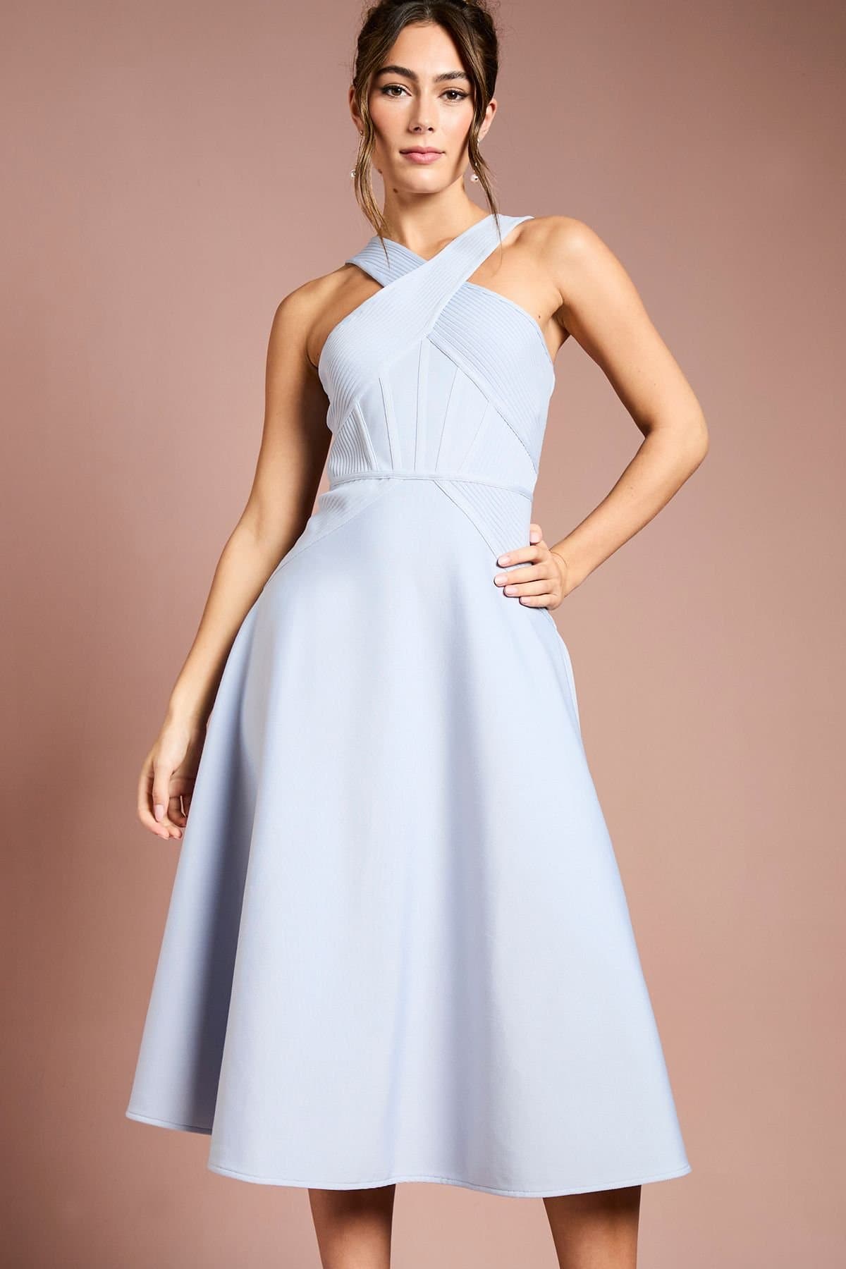 Coast Coast Women's Bandage Cross Neck Midi Dress in Light Blue
