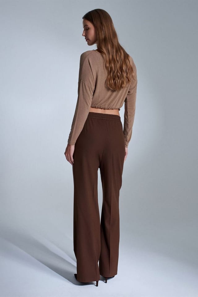 Dilvin Dilvin Women's Women's Straight-leg Crepe Trousers in Brown - 3