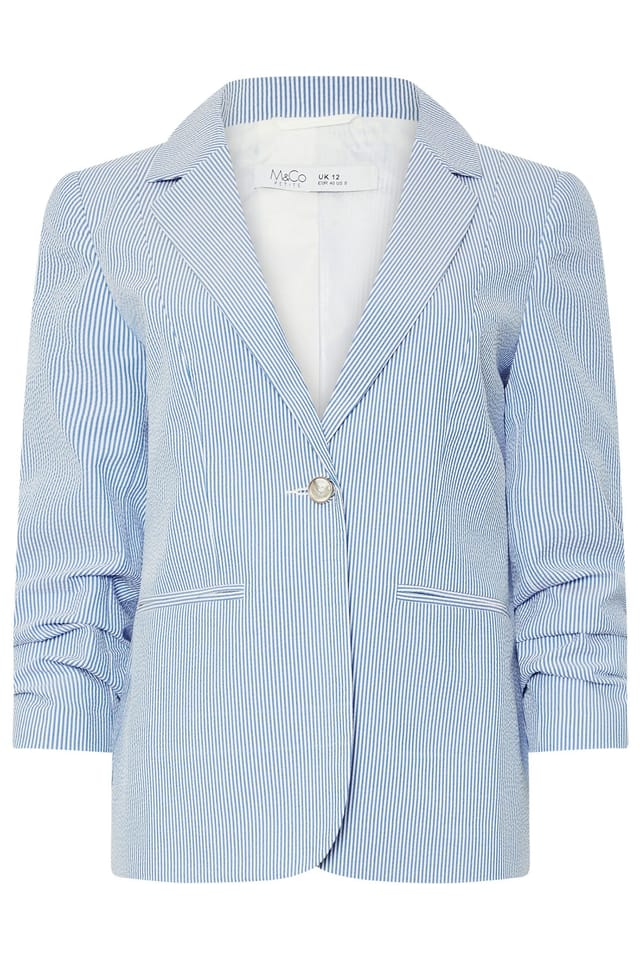 M&Co M&Co Women's Petite Stripe Seersucker Blazer in Blue - 2