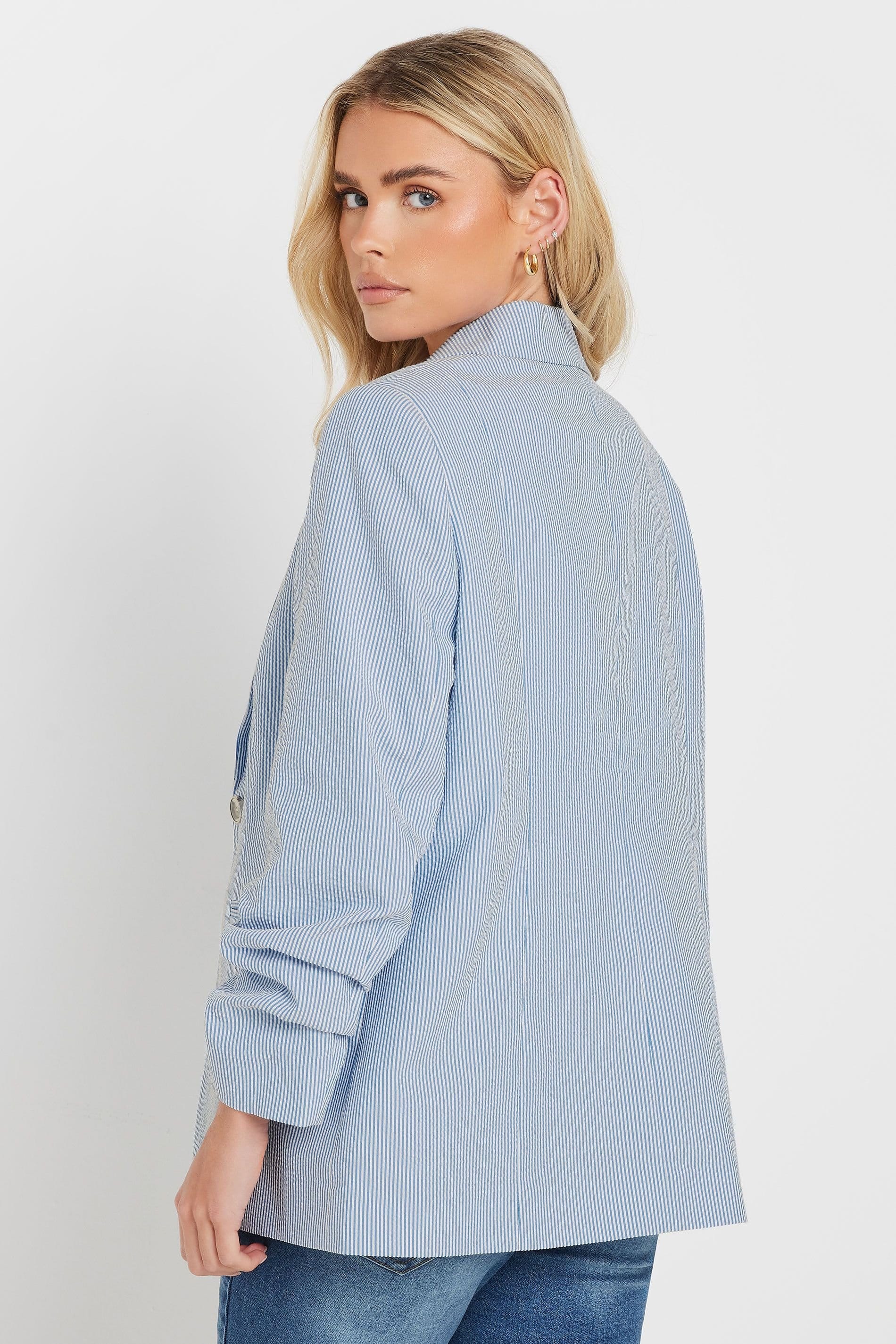 M&Co M&Co Women's Petite Stripe Seersucker Blazer in Blue - 4