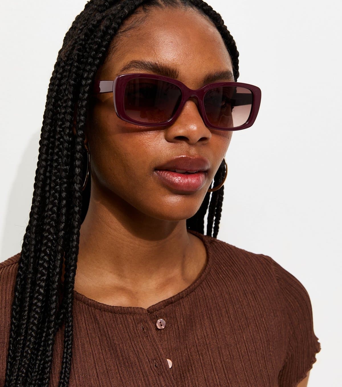 New Look Burgundy Oversized Rectangle Sunglasses New Look