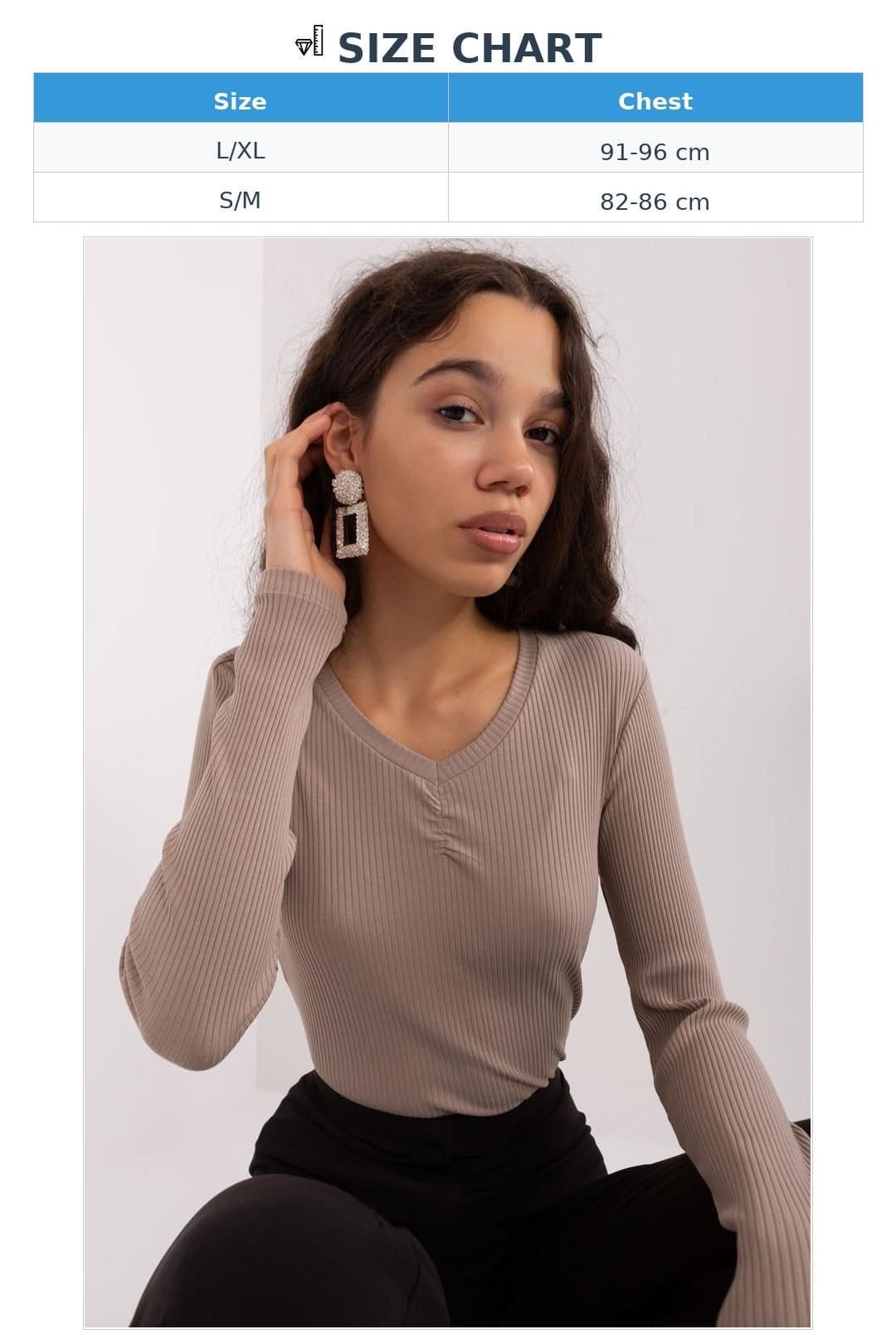 Love Lace Love Lace Women's Cotton Heart Neck Long Sleeve Blouse in Taupe - 4