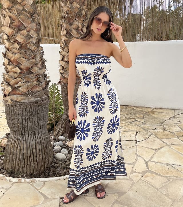 AX Paris Women's Blue Strapless Shirred Midi Dress AX Paris New Look - 2