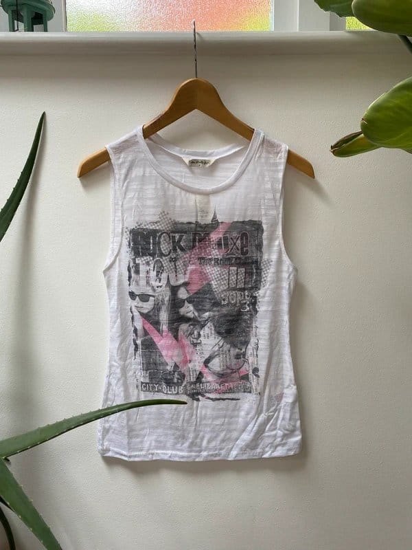 Miss Selfridge White & Pink Band Tee Vest Top