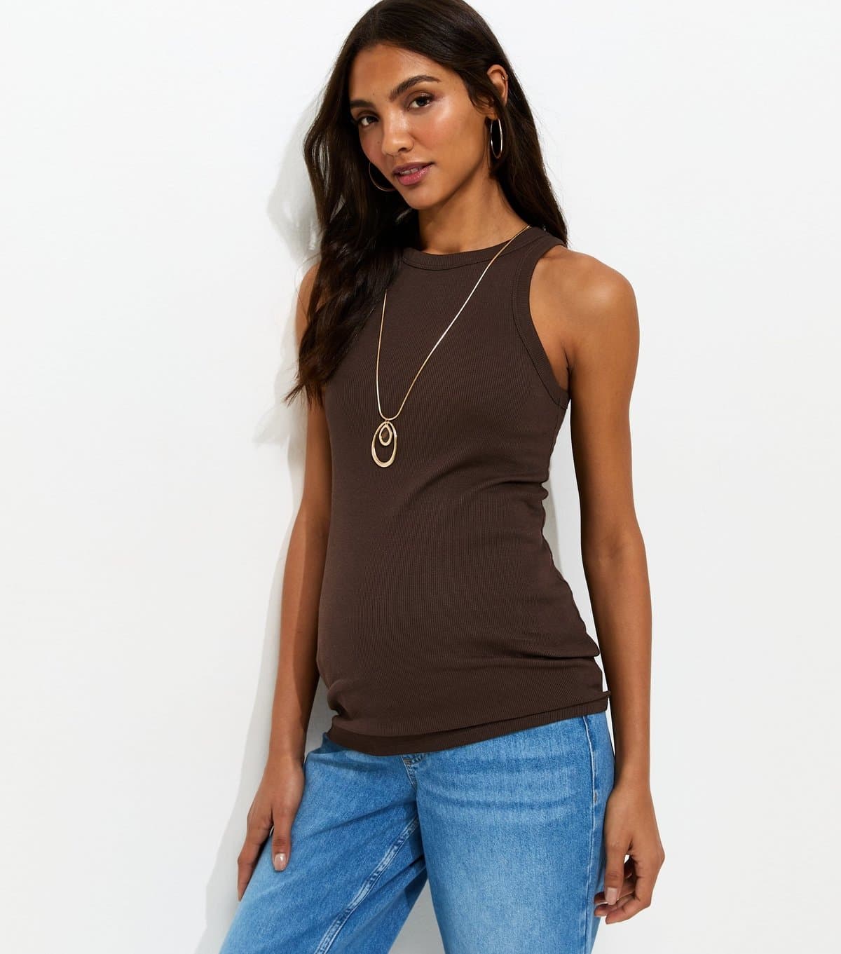 New Look New Look Dark Brown Ribbed Jersey Racer Vest Top