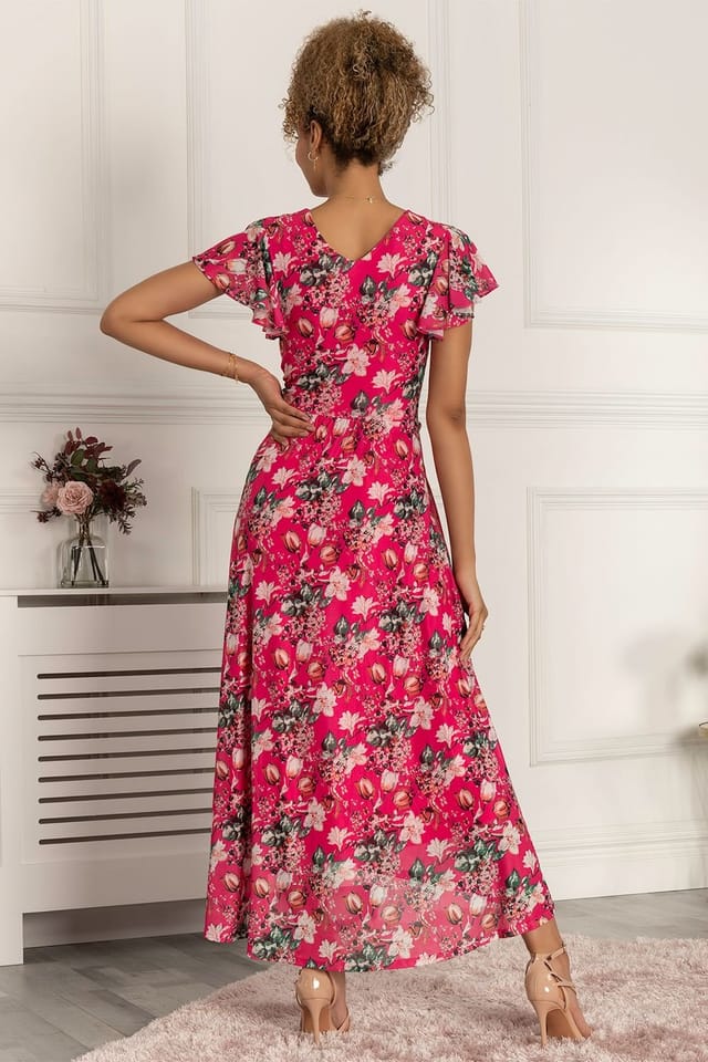 Jolie Moi Jolie Moi Women's Piper Dip Hem Mesh Maxi Dress in Bright Pink - 2