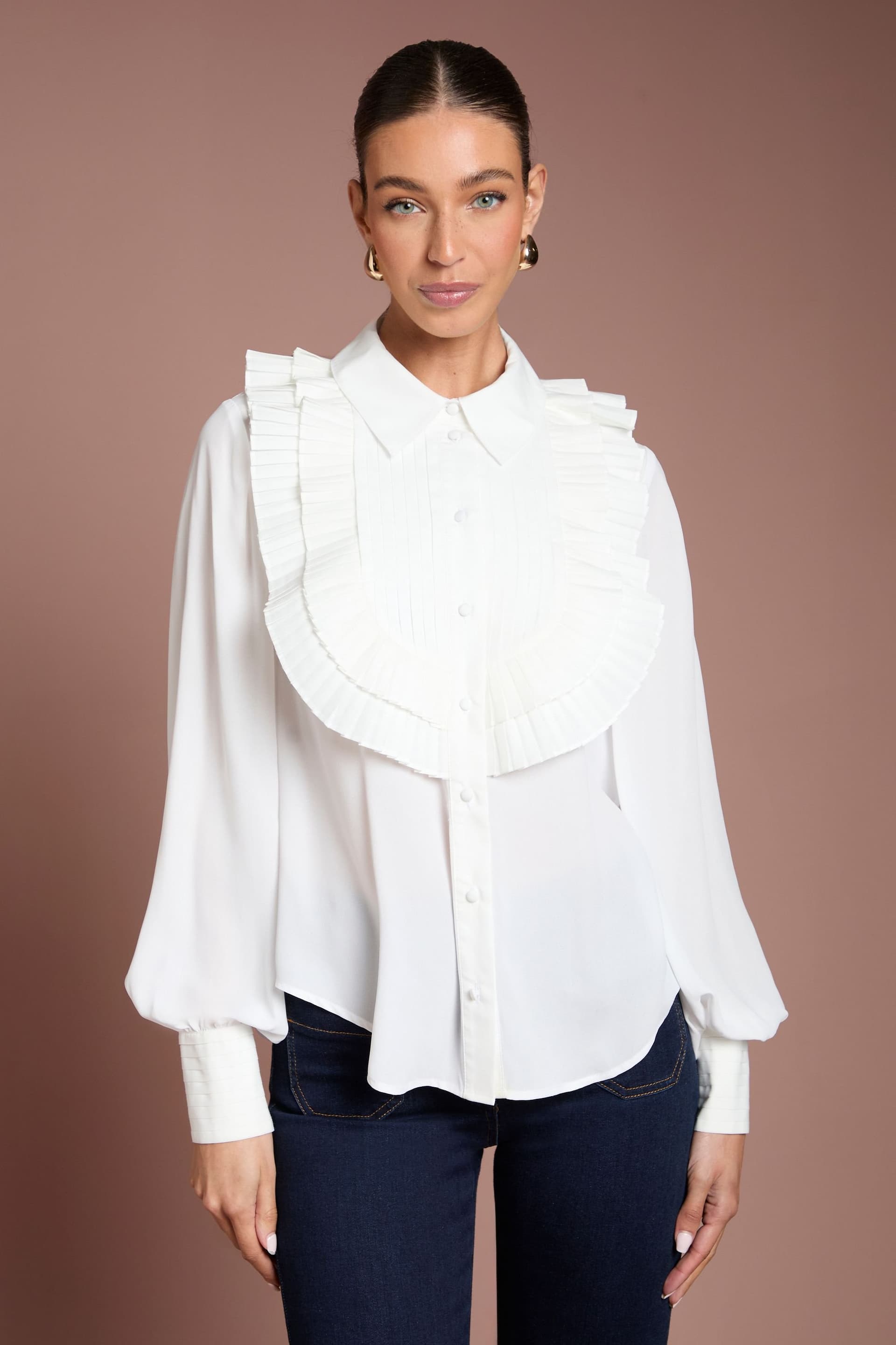 Coast Coast Women's Cotton Poplin Ruffle Shirt in Ivory