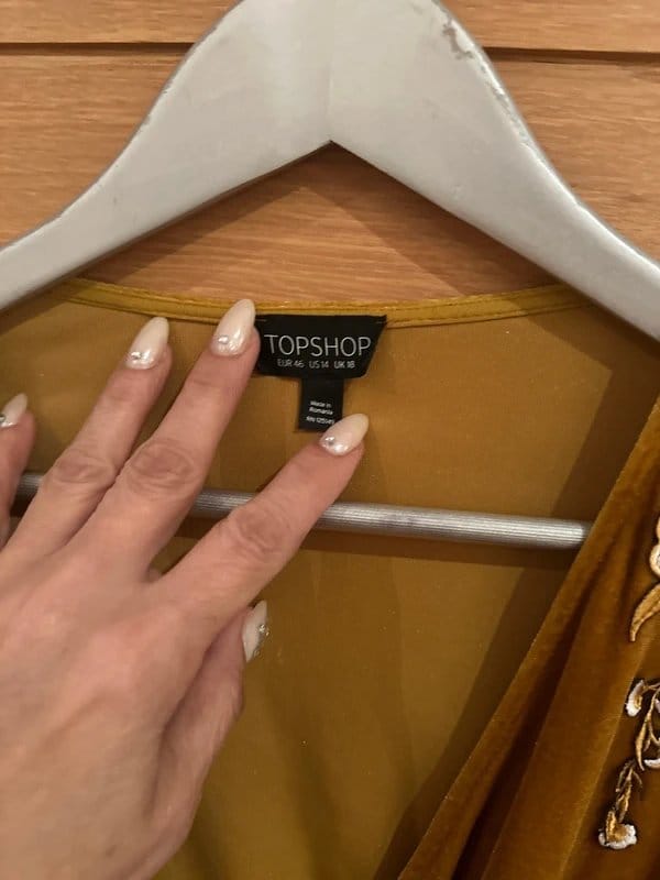 Topshop Mustard Velvet Wrap Dress with Embroidery