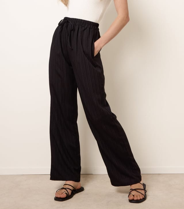 Blue Vanilla Women's Black Textured Drawcord Wide Leg Trousers Blue Vanilla New Look - 2