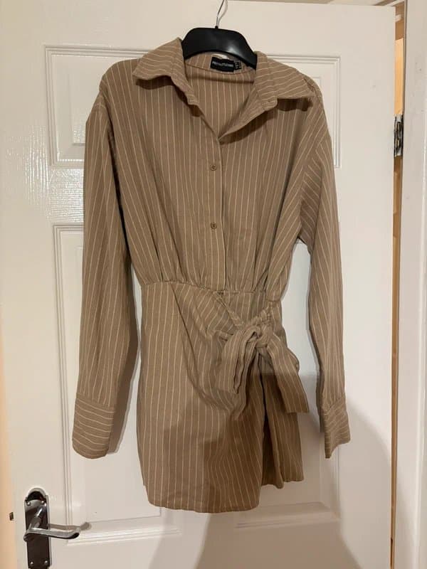 PrettyLittleThing Pretty little thing beige stripe wrap playsuit size 8
