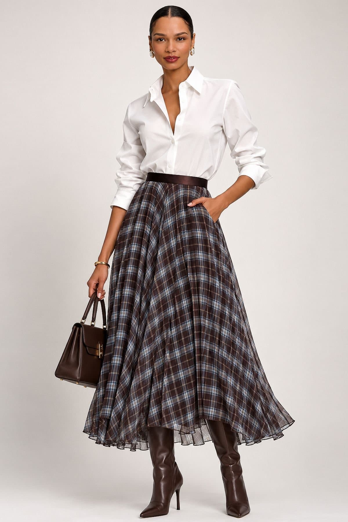 Jolie Moi Jolie Moi Women's Checked Crinkle Mesh Maxi Skirt