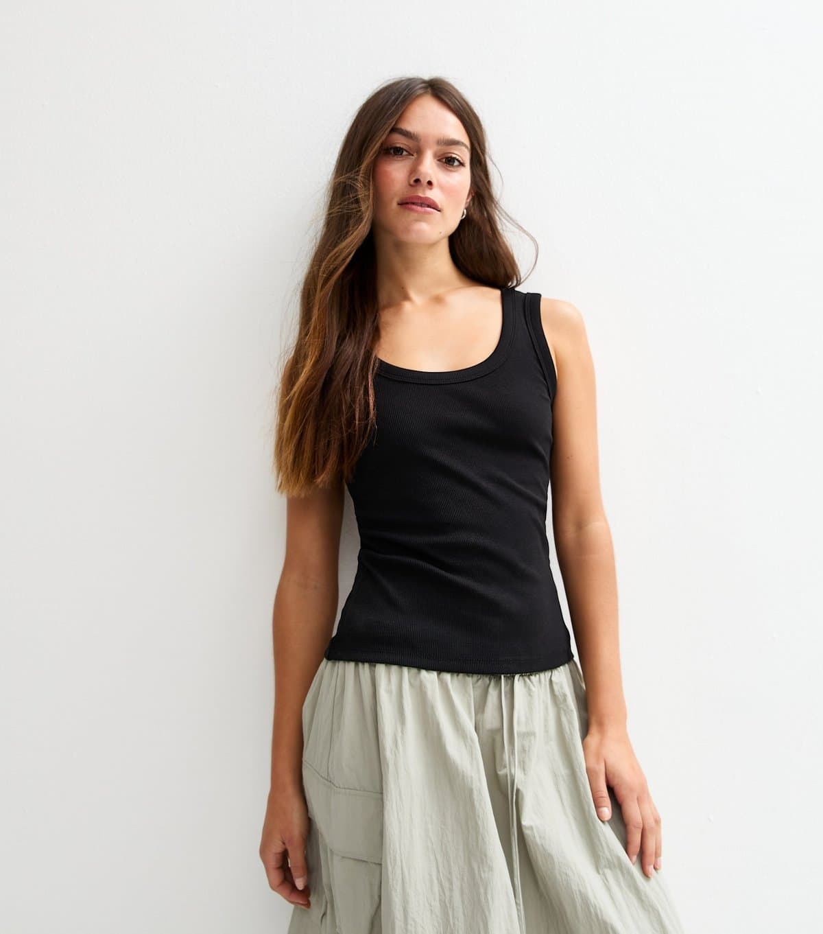 New Look New Look Black Ribbed Scoop Neck Vest