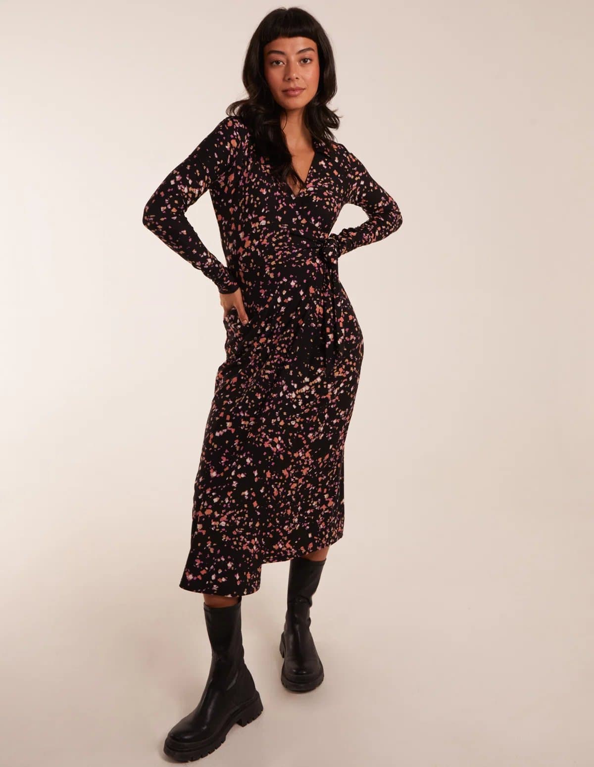 Blue Vanilla Tie Side Long Sleeve Wrap Dress