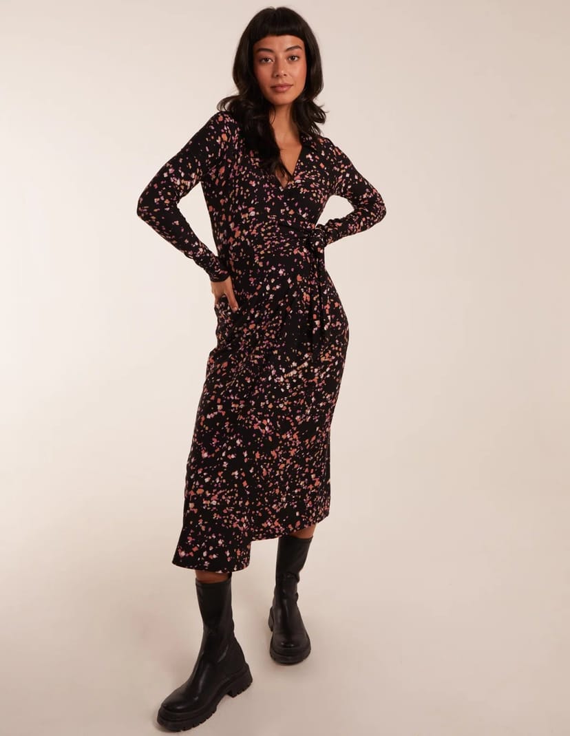 Blue Vanilla Tie Side Long Sleeve Wrap Dress - 1