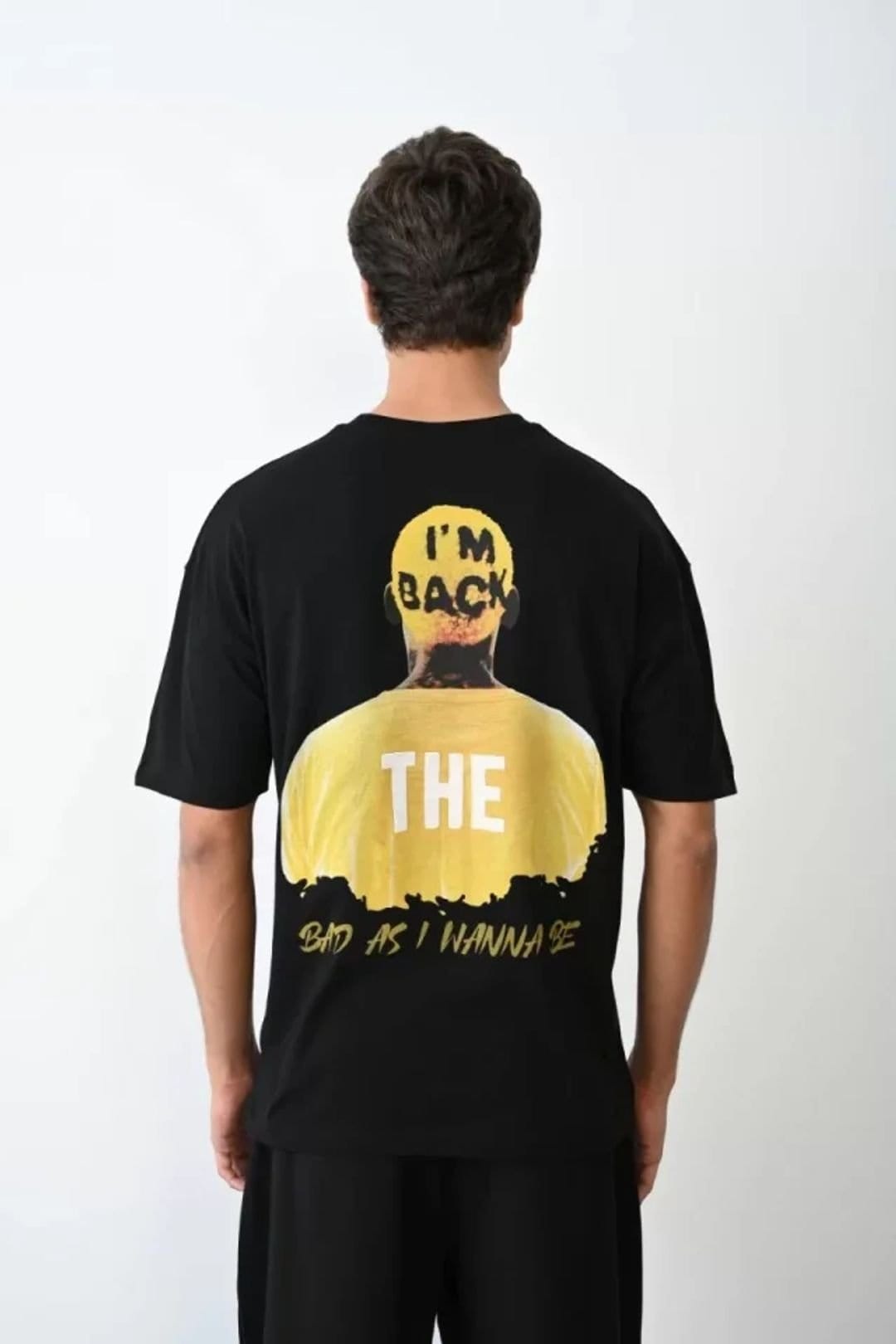 Janes Janes Men's Oversized Text Print Crew Neck T-shirt in Black - 4