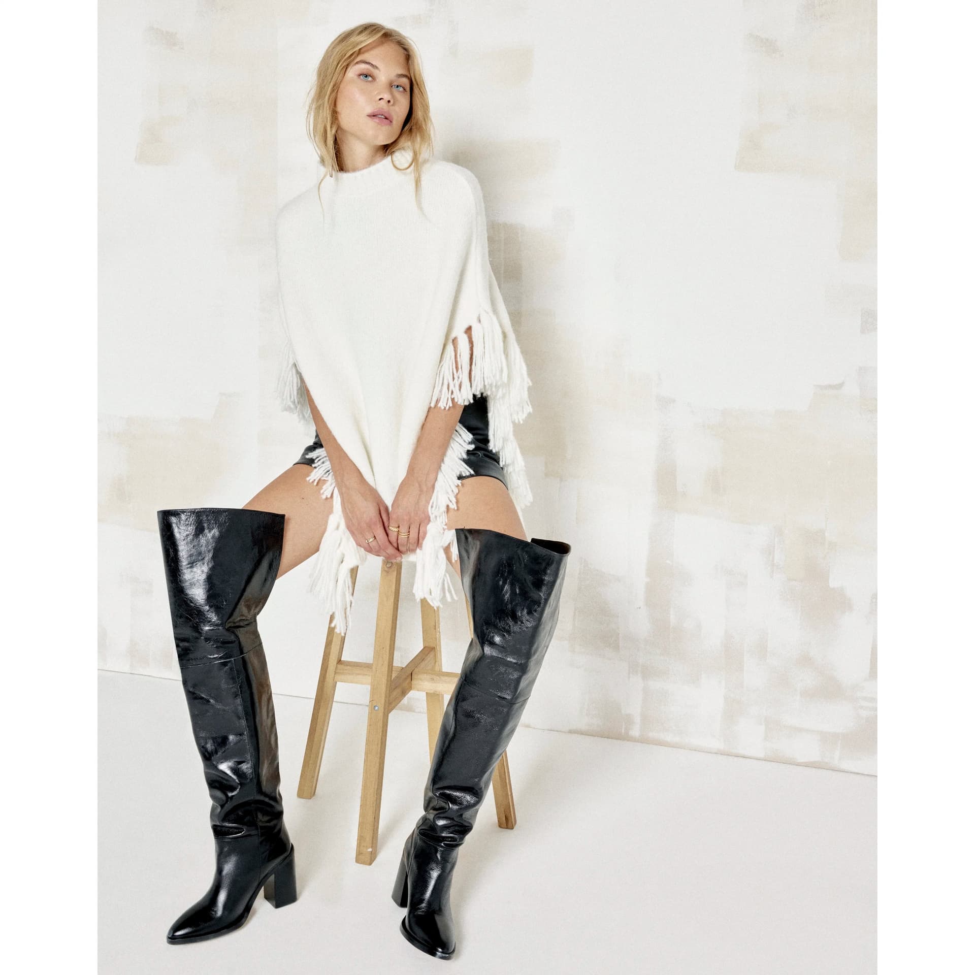 River Island River Island Womens Cream Knit Tassel Poncho