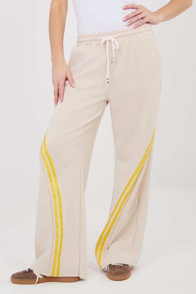 Love Lace Love Lace Women's Paris Rue Stripe Sweatpants High Waist Trousers in Beige - 2