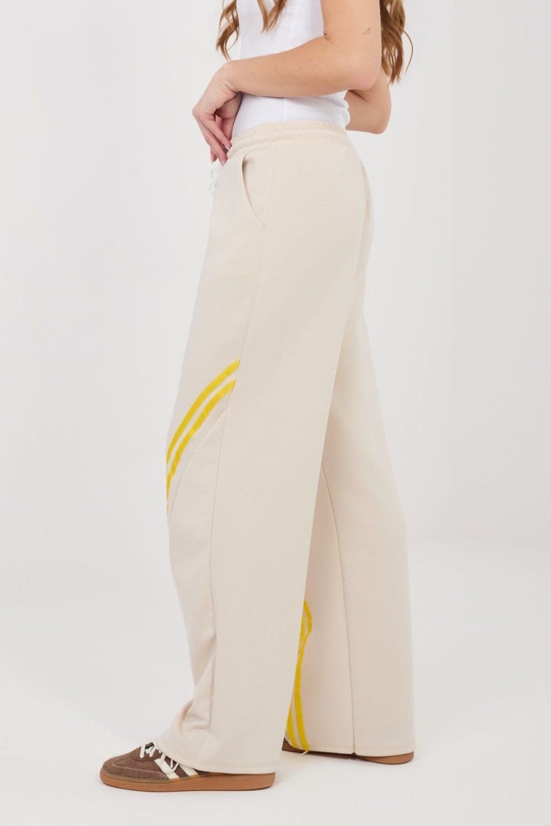 Love Lace Love Lace Women's Paris Rue Stripe Sweatpants High Waist Trousers in Beige - 4