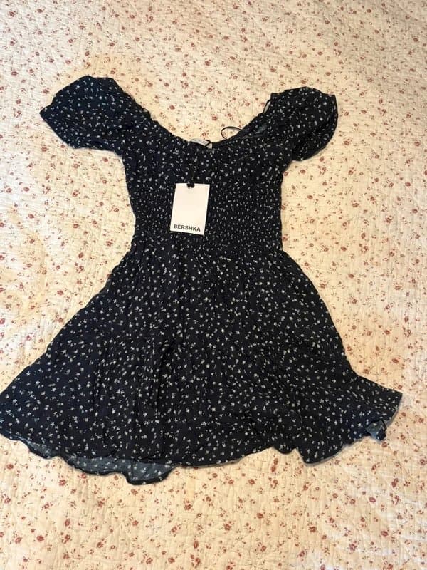 Bershka Beshka floral blue mini dress