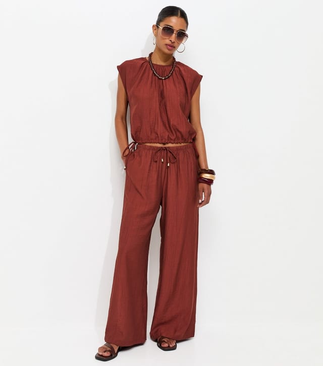New Look Women's Rust Crinkle Wide Leg Trousers New Look - 2