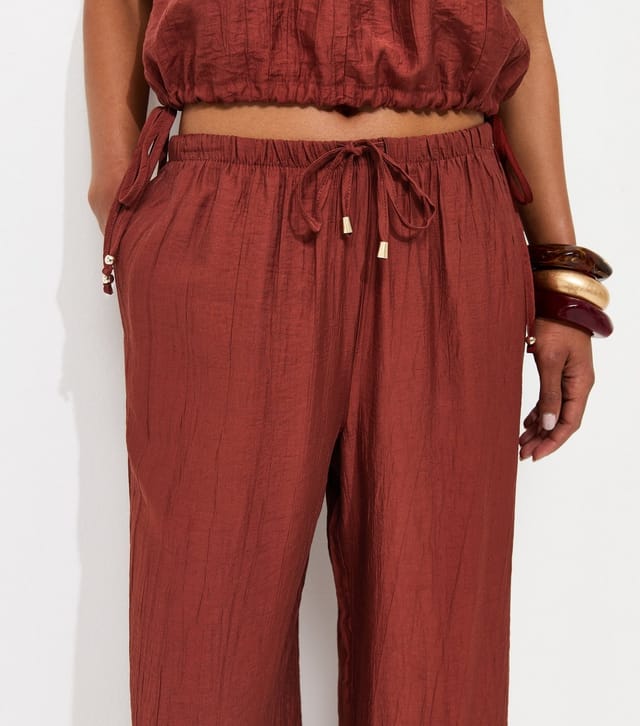 New Look Women's Rust Crinkle Wide Leg Trousers New Look - 3