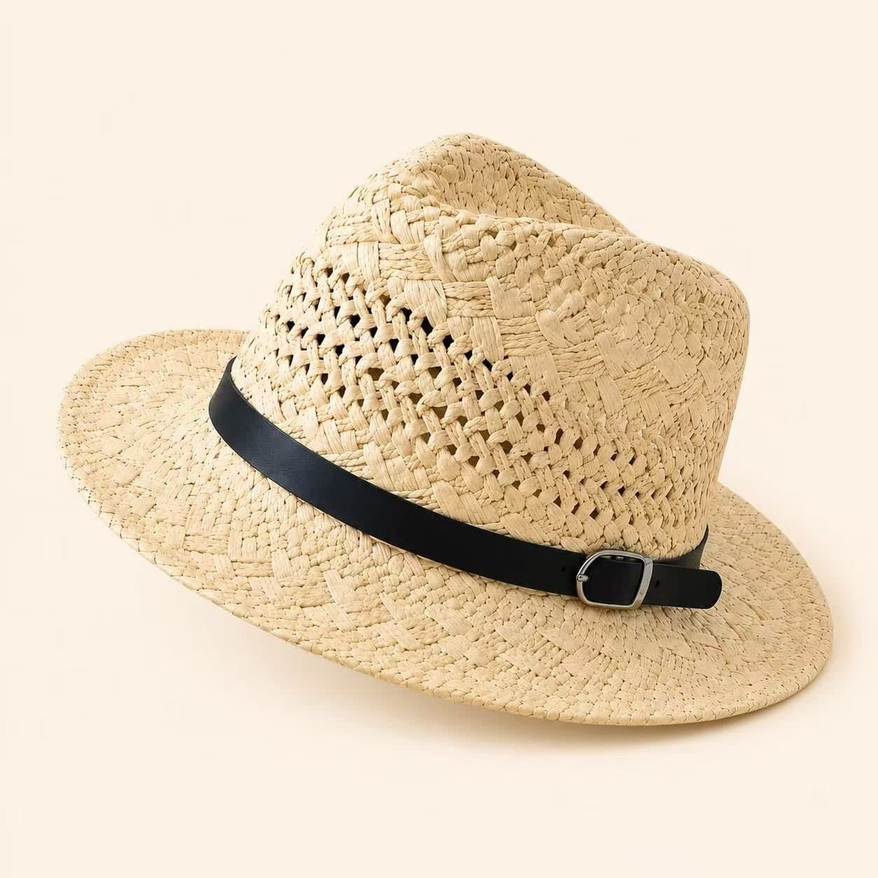 BluCore BluCore Women's Woven Straw Sun Hat with Adjustable Buckle Band in Natural White