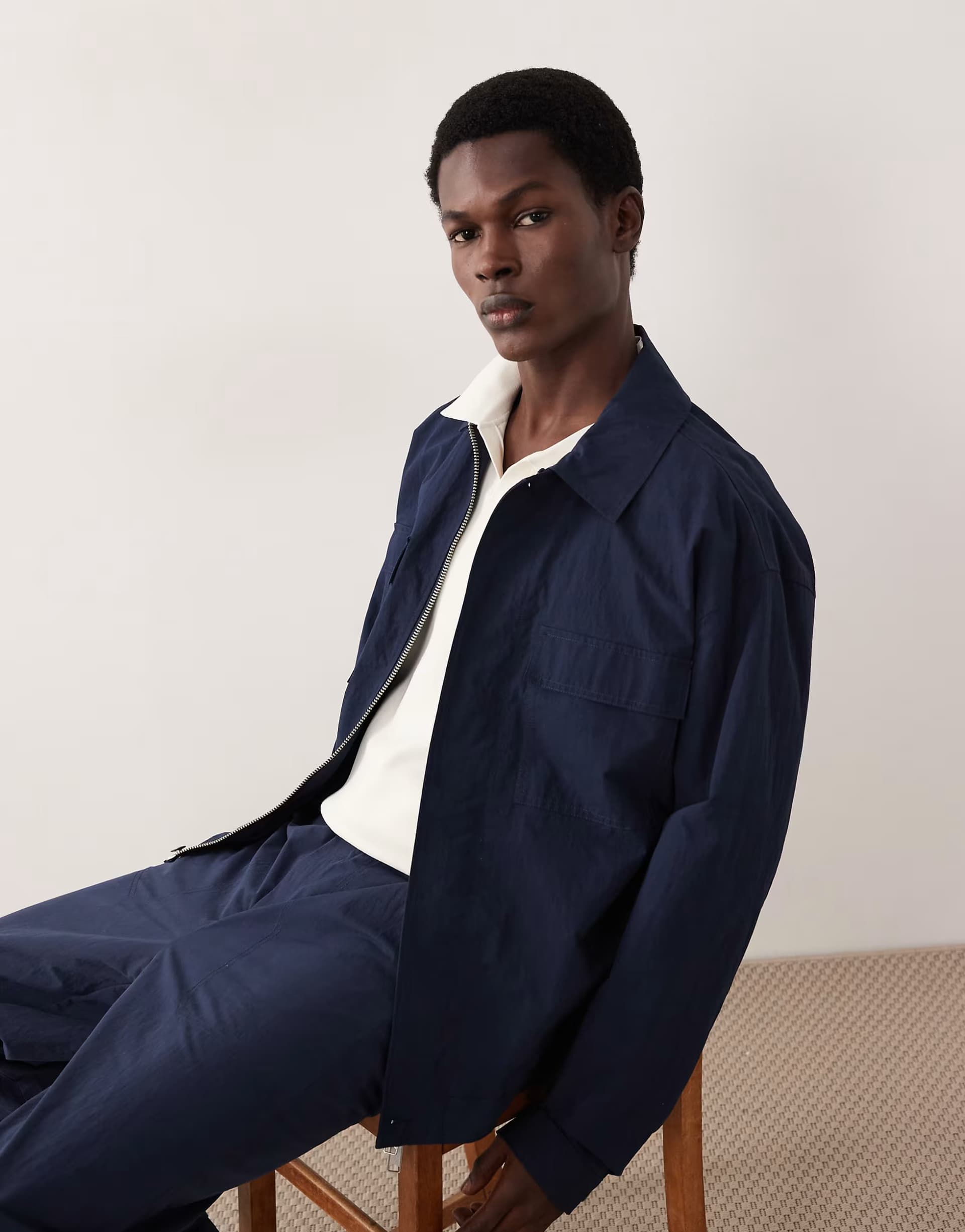 ASOS ASOS COLLECTIVE co-ord cotton nylon blend shacket in navy