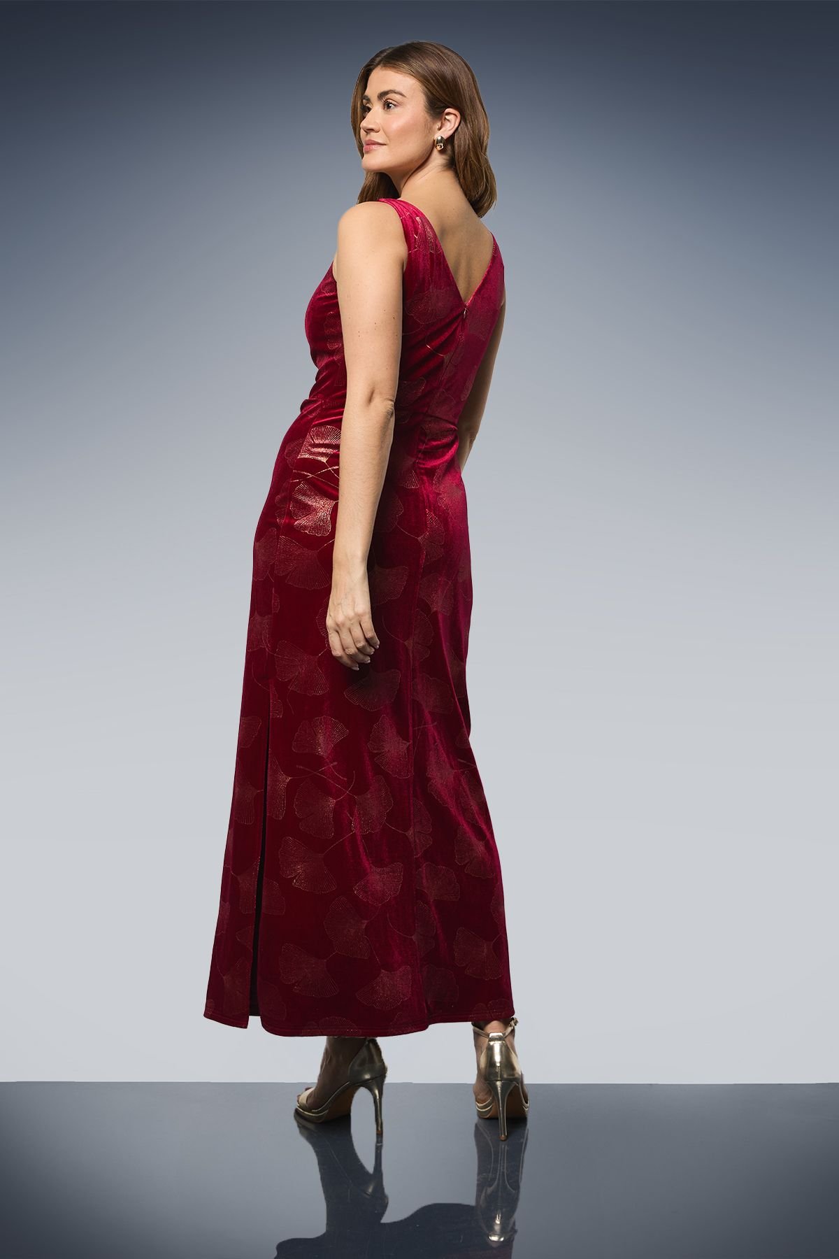 Wallis Wallis Women's Metallic Velvet Ruched Maxi Dress in Red - 3