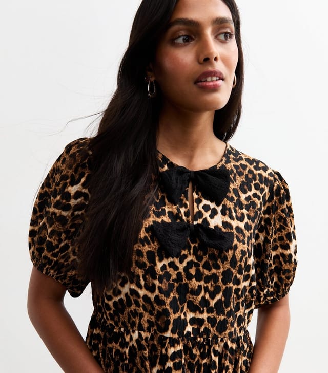 New Look Women's Brown Leopard Print Bow Detail Mini Dress New Look - 2