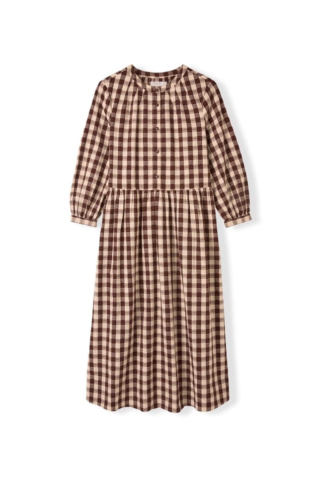 Celtic & Co Celtic & Co Women's Collarless Gingham Midi Dress in Chocolate - 2