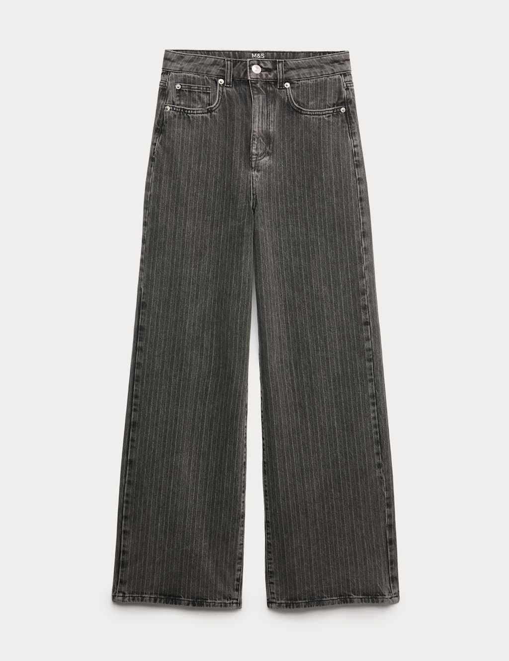 Marks & Spencer M&S High Waisted Pinstripe Wide Leg Jeans Black Mix