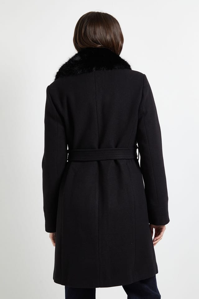 Wallis Wallis Women's Principles by Faux Fur Collar Coat in Black - 3