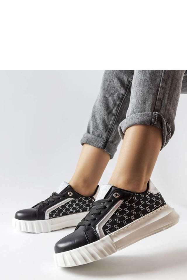 Love Lace Love Lace Women's Platform Lace Up Sneakers With White Rubber Sole Streetwear in Black - 2